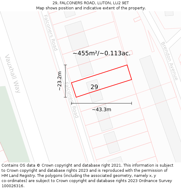 29, FALCONERS ROAD, LUTON, LU2 9ET: Plot and title map