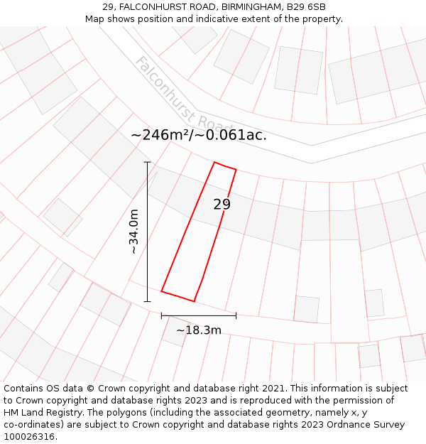 29, FALCONHURST ROAD, BIRMINGHAM, B29 6SB: Plot and title map