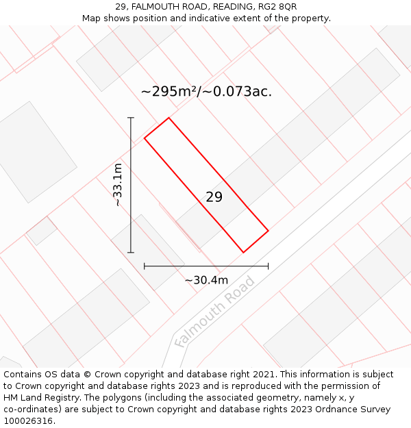 29, FALMOUTH ROAD, READING, RG2 8QR: Plot and title map