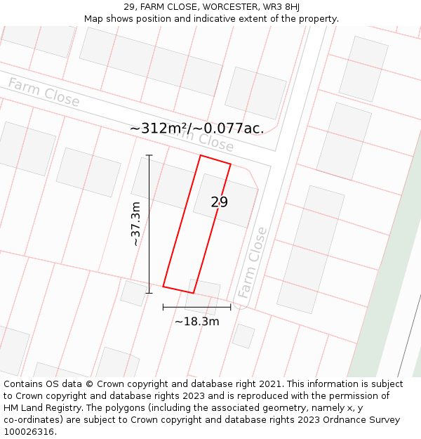 29, FARM CLOSE, WORCESTER, WR3 8HJ: Plot and title map
