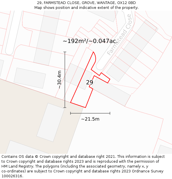 29, FARMSTEAD CLOSE, GROVE, WANTAGE, OX12 0BD: Plot and title map