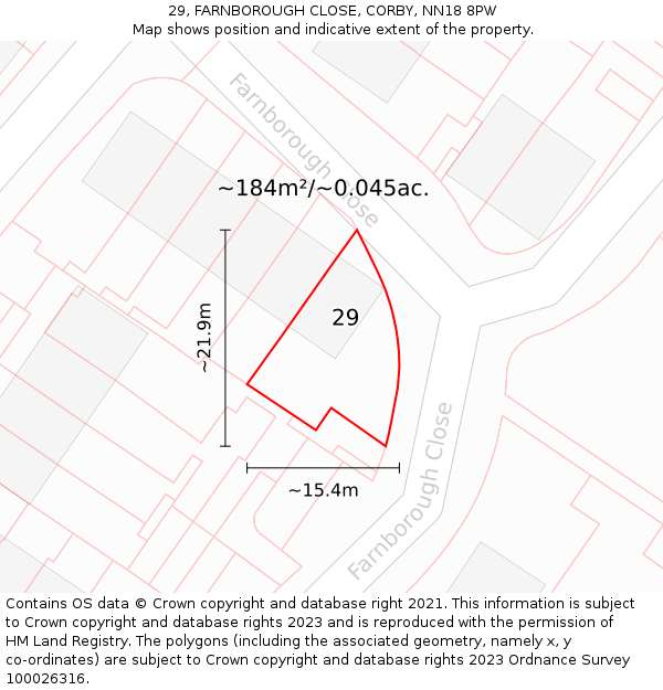 29, FARNBOROUGH CLOSE, CORBY, NN18 8PW: Plot and title map