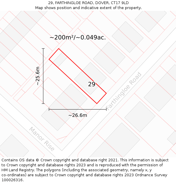29, FARTHINGLOE ROAD, DOVER, CT17 9LD: Plot and title map
