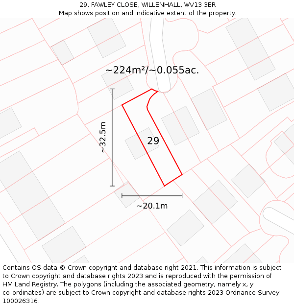 29, FAWLEY CLOSE, WILLENHALL, WV13 3ER: Plot and title map