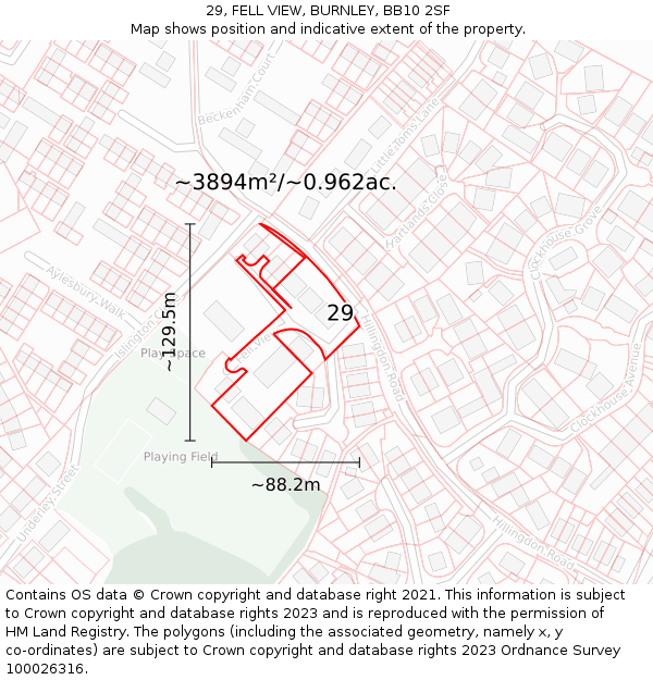 29, FELL VIEW, BURNLEY, BB10 2SF: Plot and title map