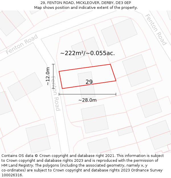 29, FENTON ROAD, MICKLEOVER, DERBY, DE3 0EP: Plot and title map