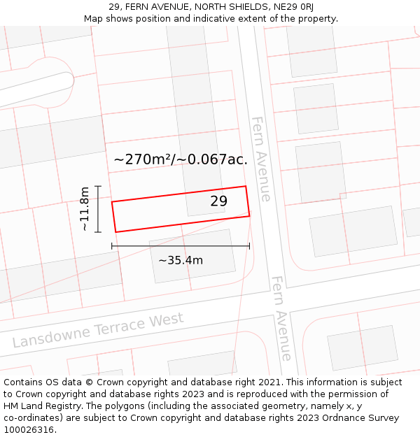 29, FERN AVENUE, NORTH SHIELDS, NE29 0RJ: Plot and title map
