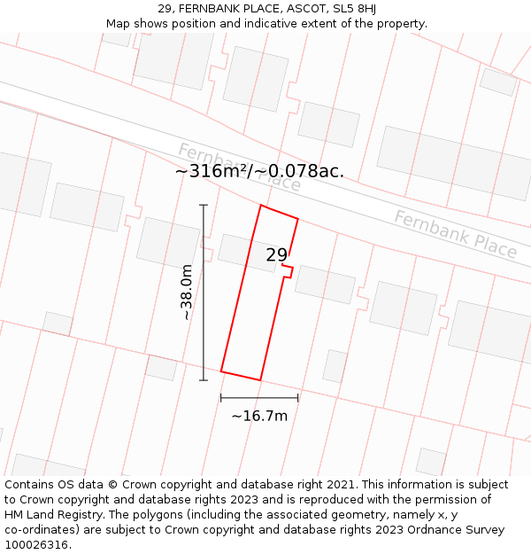 29, FERNBANK PLACE, ASCOT, SL5 8HJ: Plot and title map