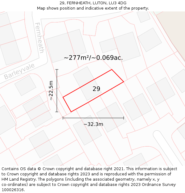 29, FERNHEATH, LUTON, LU3 4DG: Plot and title map
