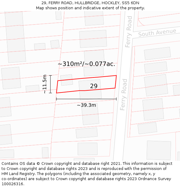 29, FERRY ROAD, HULLBRIDGE, HOCKLEY, SS5 6DN: Plot and title map