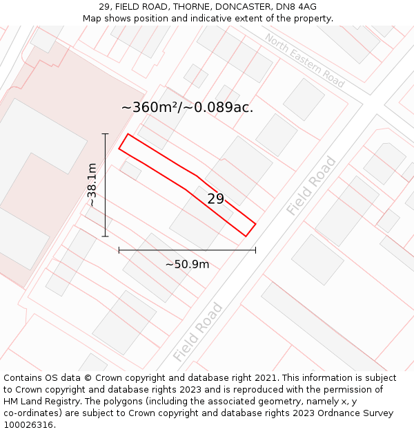 29, FIELD ROAD, THORNE, DONCASTER, DN8 4AG: Plot and title map
