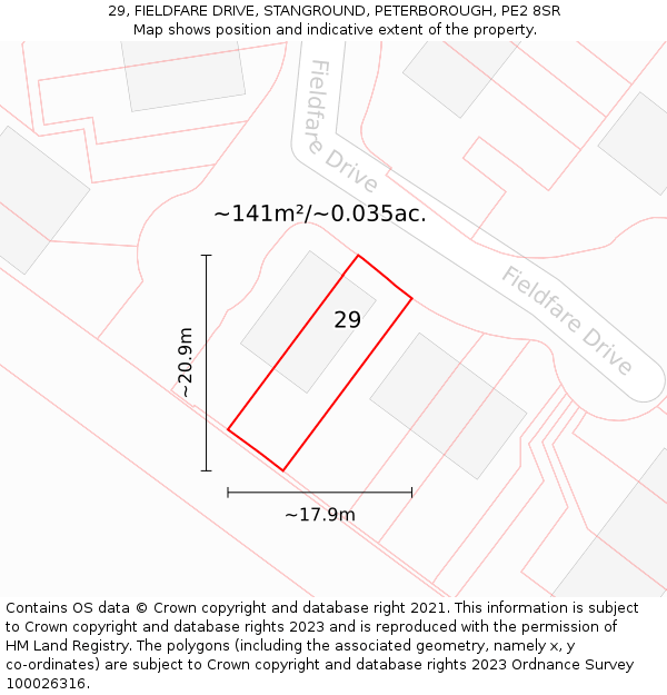 29, FIELDFARE DRIVE, STANGROUND, PETERBOROUGH, PE2 8SR: Plot and title map