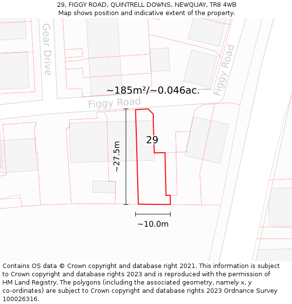 29, FIGGY ROAD, QUINTRELL DOWNS, NEWQUAY, TR8 4WB: Plot and title map