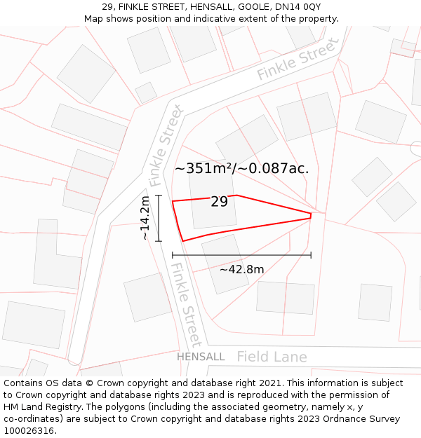 29, FINKLE STREET, HENSALL, GOOLE, DN14 0QY: Plot and title map