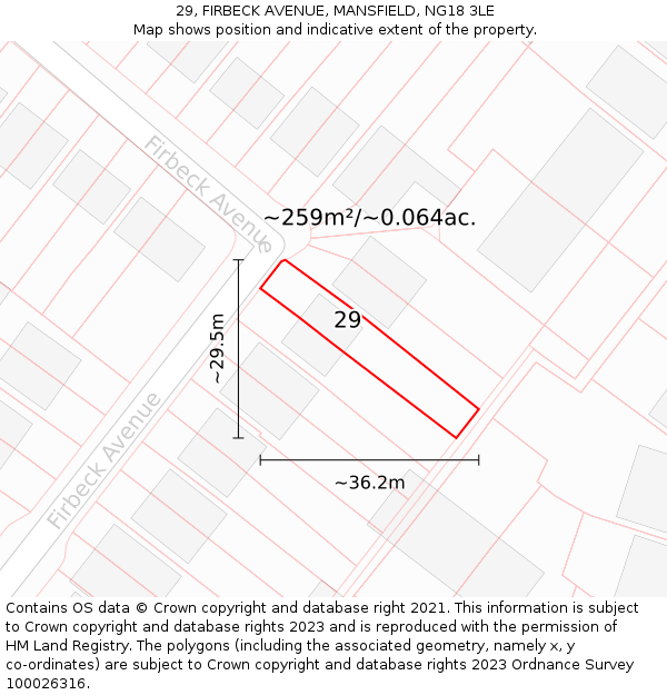 29, FIRBECK AVENUE, MANSFIELD, NG18 3LE: Plot and title map