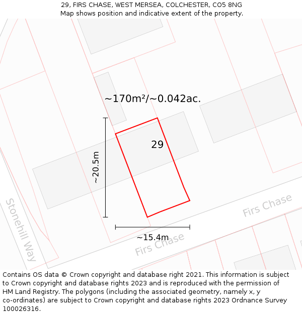 29, FIRS CHASE, WEST MERSEA, COLCHESTER, CO5 8NG: Plot and title map