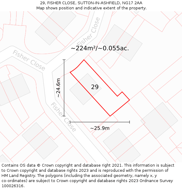 29, FISHER CLOSE, SUTTON-IN-ASHFIELD, NG17 2AA: Plot and title map