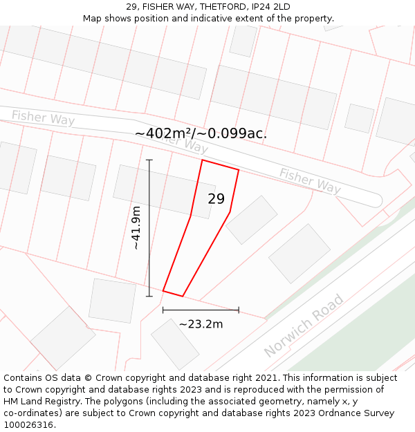 29, FISHER WAY, THETFORD, IP24 2LD: Plot and title map