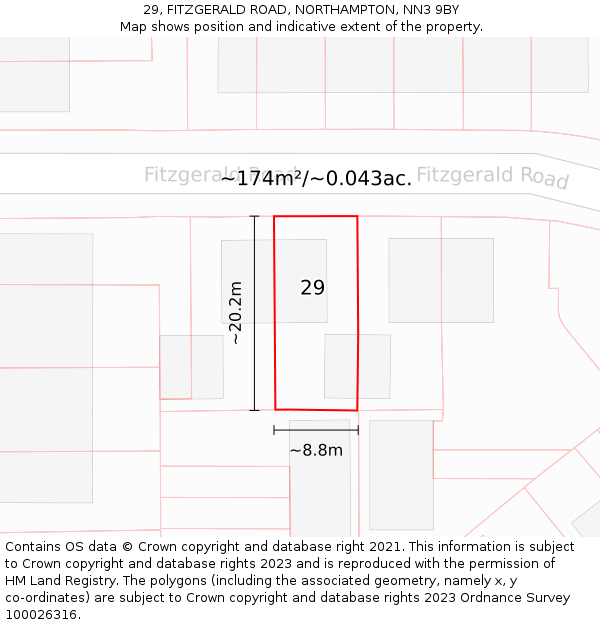 29, FITZGERALD ROAD, NORTHAMPTON, NN3 9BY: Plot and title map