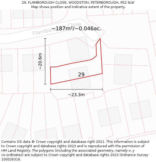 29, FLAMBOROUGH CLOSE, WOODSTON, PETERBOROUGH, PE2 9LW: Plot and title map