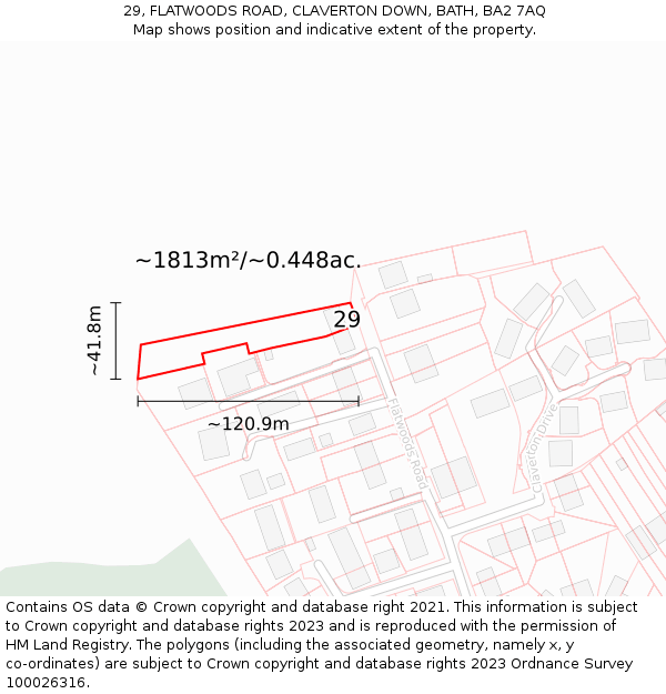 29, FLATWOODS ROAD, CLAVERTON DOWN, BATH, BA2 7AQ: Plot and title map