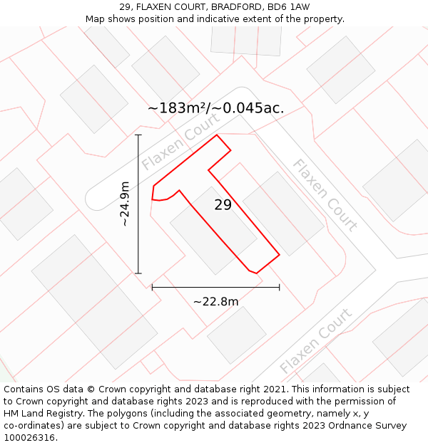 29, FLAXEN COURT, BRADFORD, BD6 1AW: Plot and title map