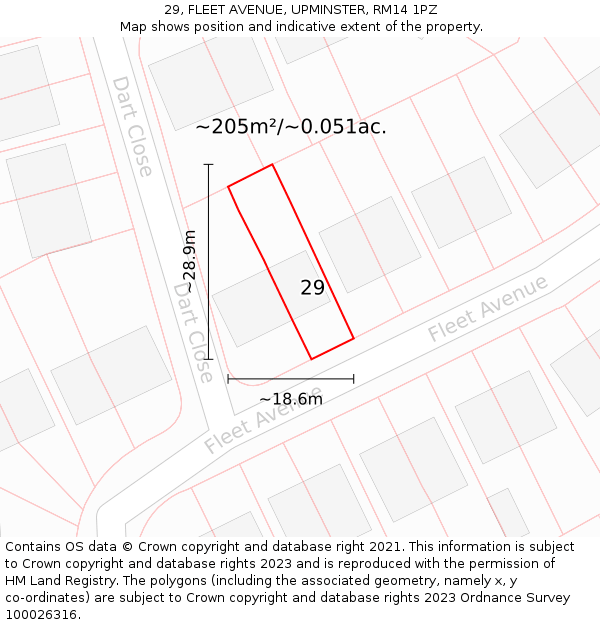 29, FLEET AVENUE, UPMINSTER, RM14 1PZ: Plot and title map