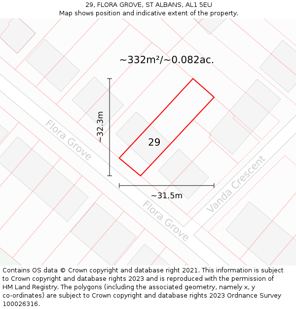 29, FLORA GROVE, ST ALBANS, AL1 5EU: Plot and title map