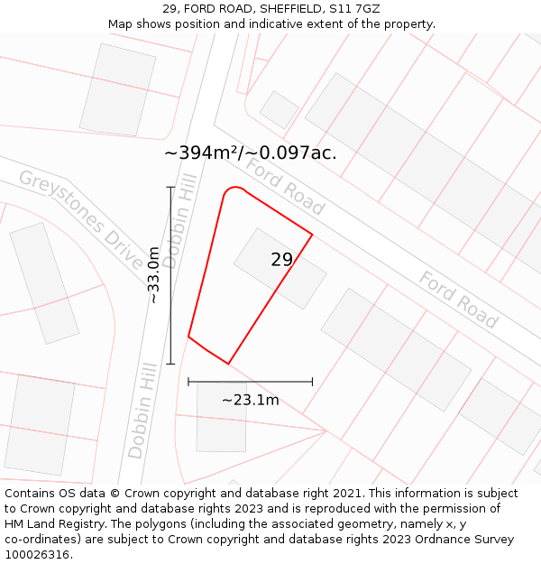 29, FORD ROAD, SHEFFIELD, S11 7GZ: Plot and title map