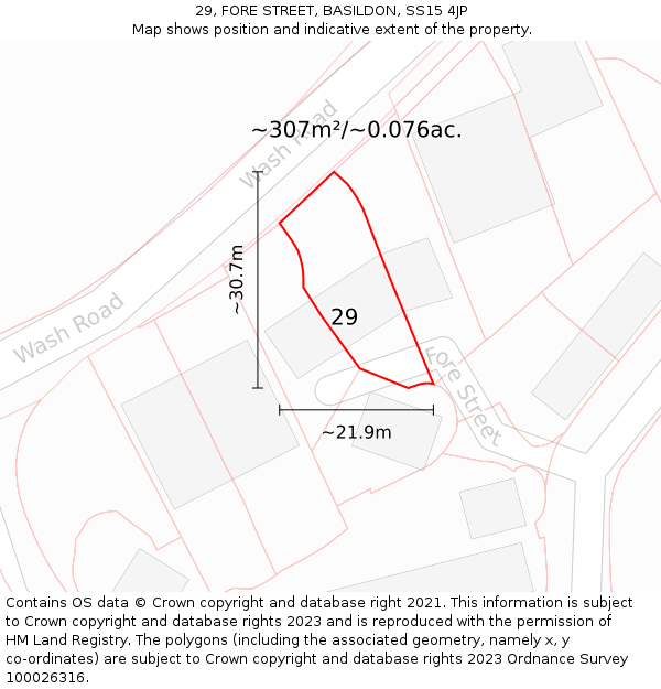 29, FORE STREET, BASILDON, SS15 4JP: Plot and title map