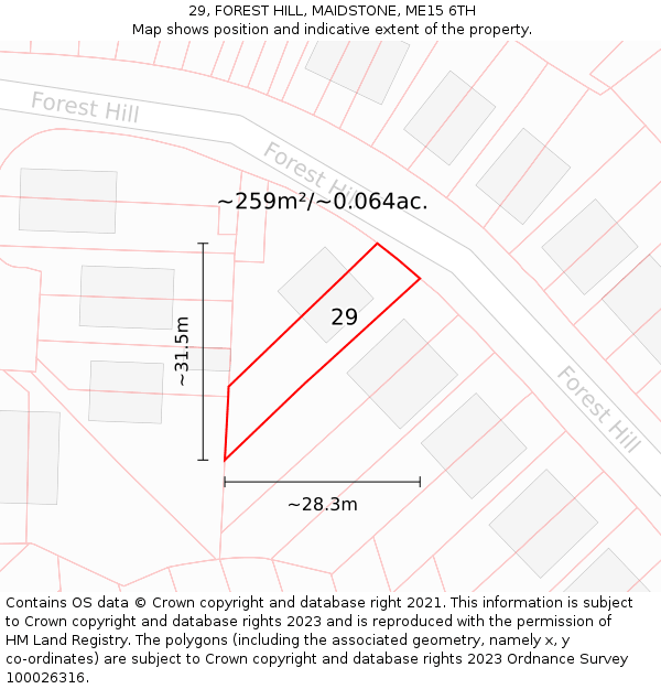29, FOREST HILL, MAIDSTONE, ME15 6TH: Plot and title map