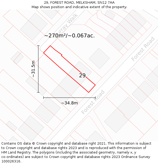 29, FOREST ROAD, MELKSHAM, SN12 7AA: Plot and title map