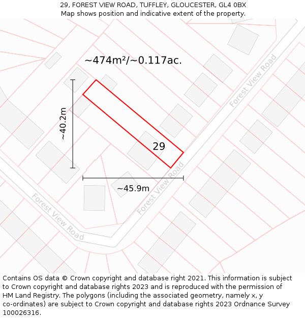 29, FOREST VIEW ROAD, TUFFLEY, GLOUCESTER, GL4 0BX: Plot and title map