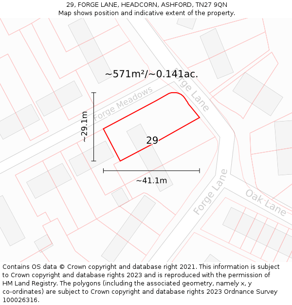 29, FORGE LANE, HEADCORN, ASHFORD, TN27 9QN: Plot and title map