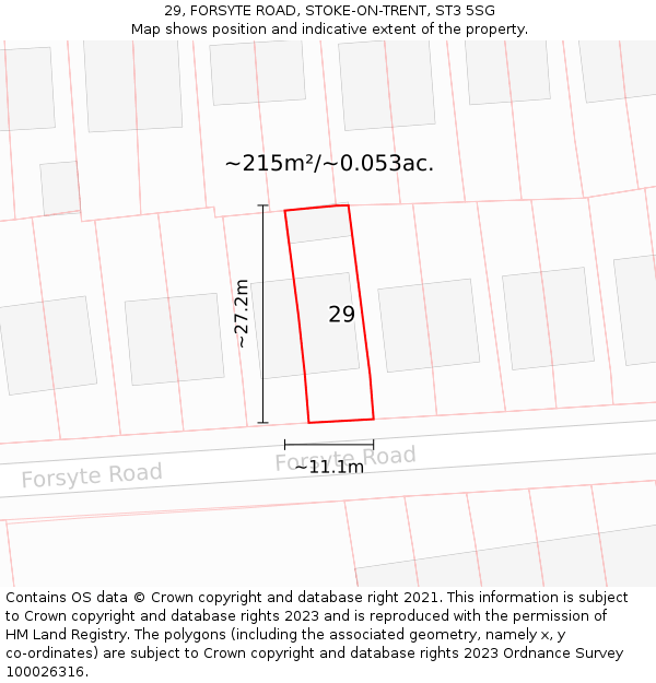 29, FORSYTE ROAD, STOKE-ON-TRENT, ST3 5SG: Plot and title map