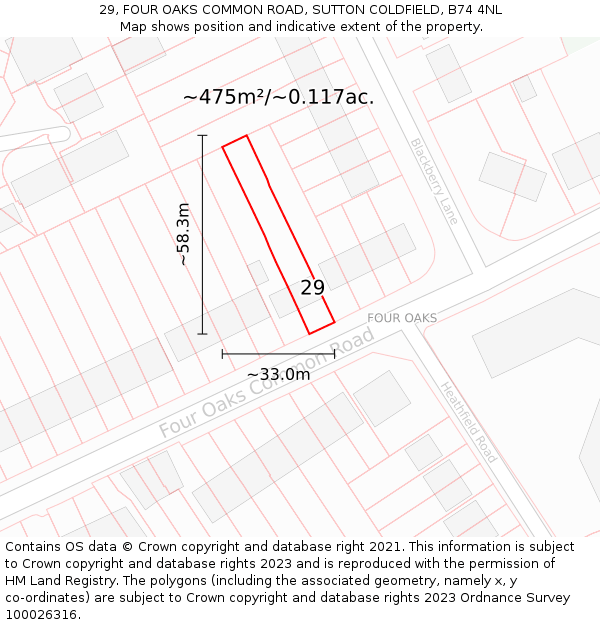 29, FOUR OAKS COMMON ROAD, SUTTON COLDFIELD, B74 4NL: Plot and title map