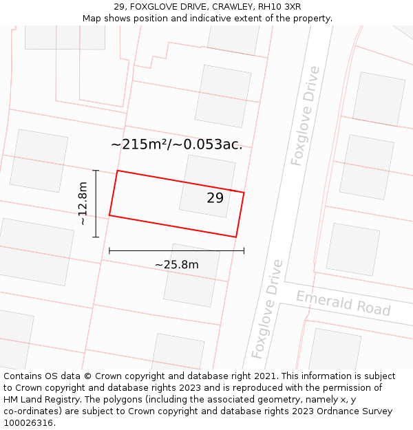 29, FOXGLOVE DRIVE, CRAWLEY, RH10 3XR: Plot and title map
