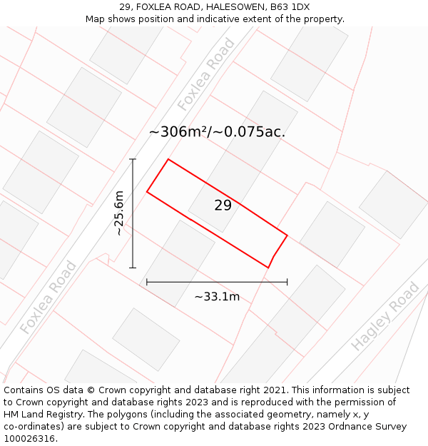 29, FOXLEA ROAD, HALESOWEN, B63 1DX: Plot and title map