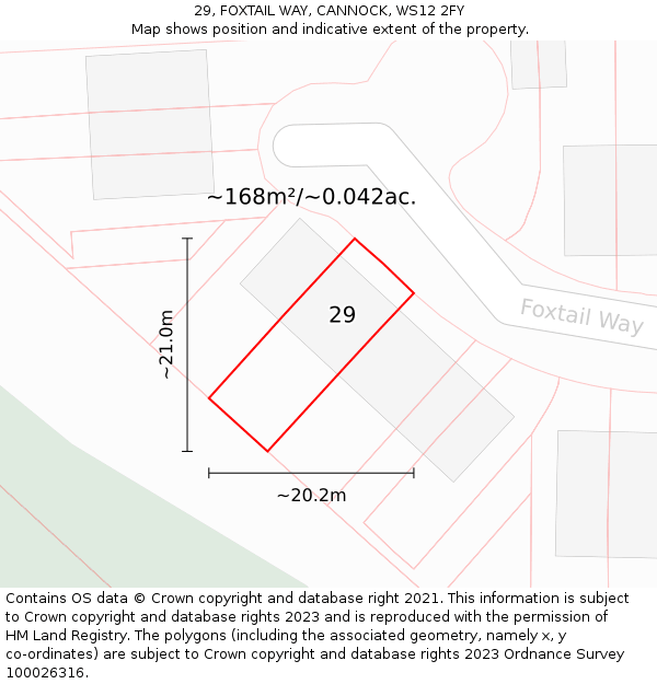 29, FOXTAIL WAY, CANNOCK, WS12 2FY: Plot and title map
