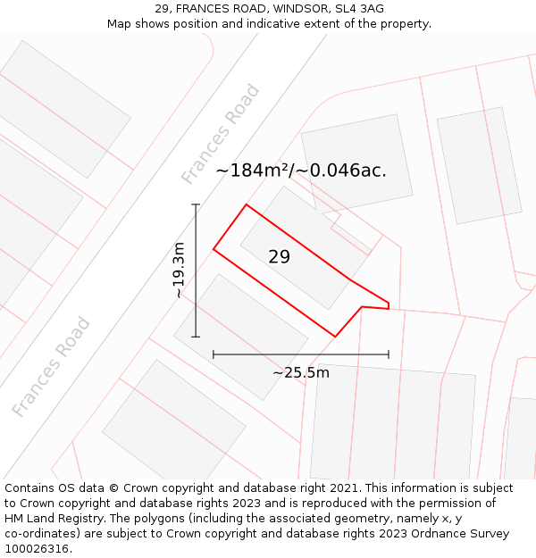 29, FRANCES ROAD, WINDSOR, SL4 3AG: Plot and title map