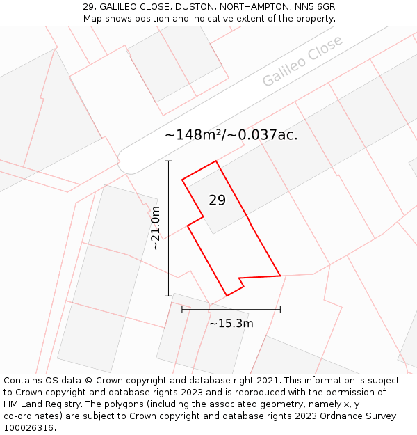 29, GALILEO CLOSE, DUSTON, NORTHAMPTON, NN5 6GR: Plot and title map