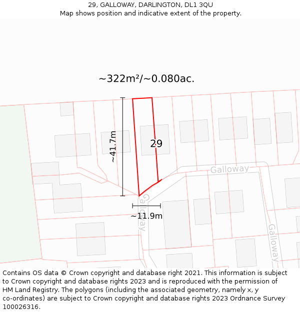 29, GALLOWAY, DARLINGTON, DL1 3QU: Plot and title map