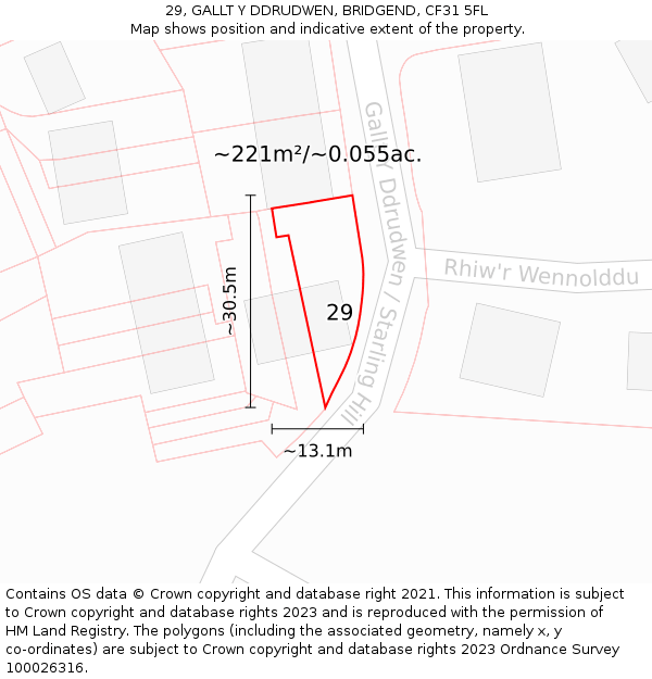 29, GALLT Y DDRUDWEN, BRIDGEND, CF31 5FL: Plot and title map