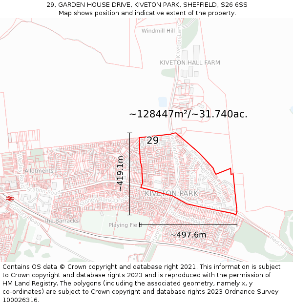 29, GARDEN HOUSE DRIVE, KIVETON PARK, SHEFFIELD, S26 6SS: Plot and title map