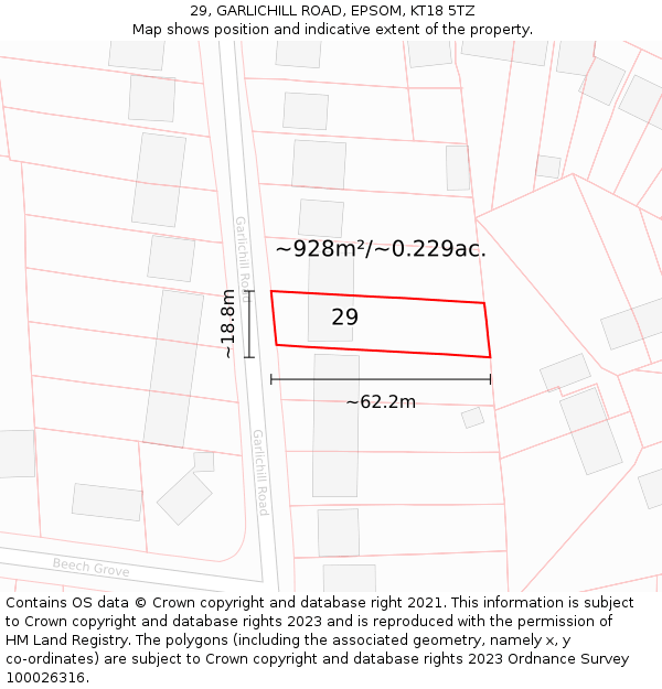 29, GARLICHILL ROAD, EPSOM, KT18 5TZ: Plot and title map
