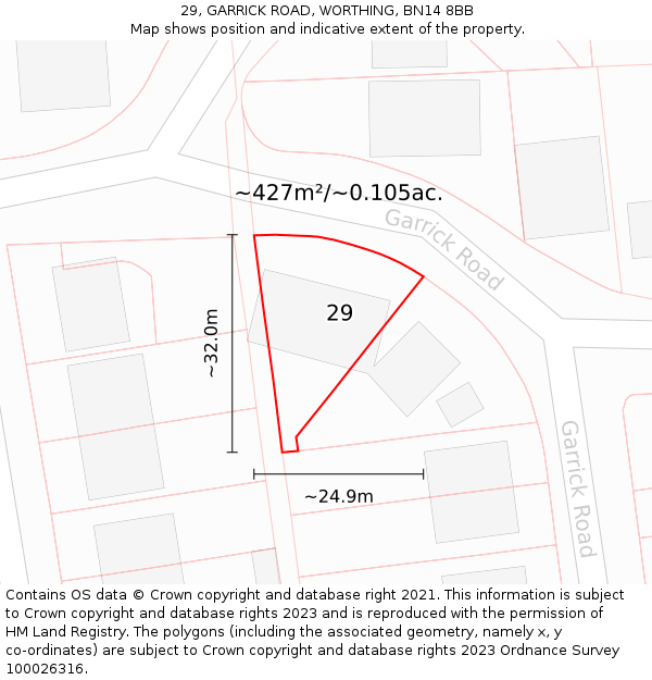 29, GARRICK ROAD, WORTHING, BN14 8BB: Plot and title map