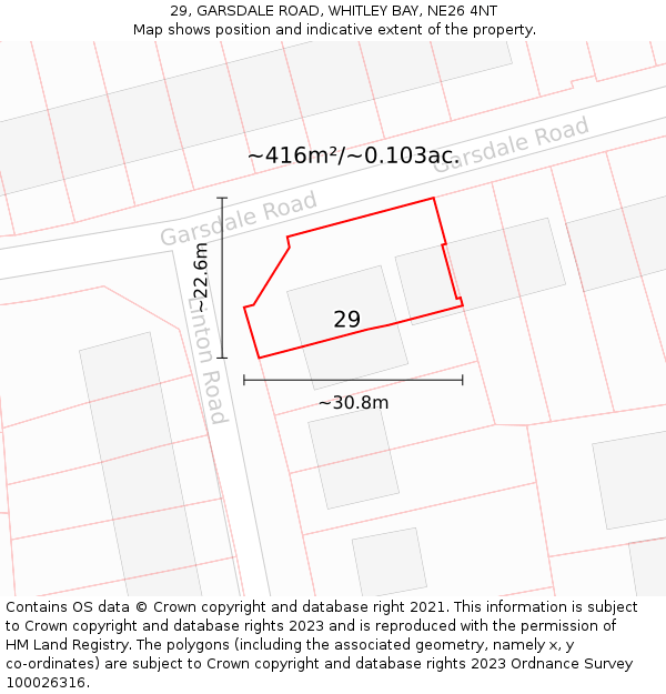 29, GARSDALE ROAD, WHITLEY BAY, NE26 4NT: Plot and title map