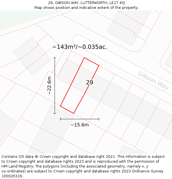 29, GIBSON WAY, LUTTERWORTH, LE17 4YJ: Plot and title map