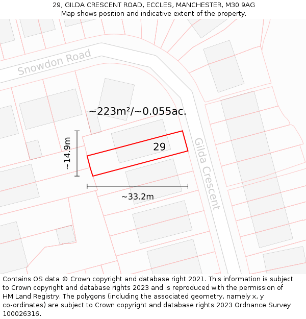 29, GILDA CRESCENT ROAD, ECCLES, MANCHESTER, M30 9AG: Plot and title map