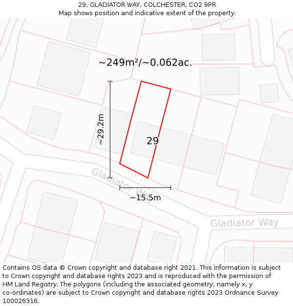 29, GLADIATOR WAY, COLCHESTER, CO2 9PR: Plot and title map